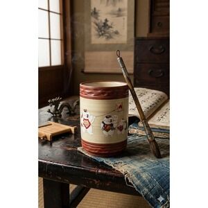 Japanese Studio Pottery Karako Children Flying Kite Brush Washer Tea Cup Marked